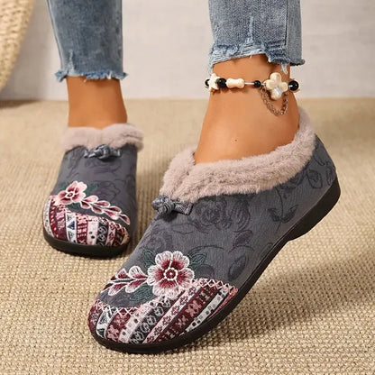 Petaline | Floral Embroidered Fleece Lined House Shoes