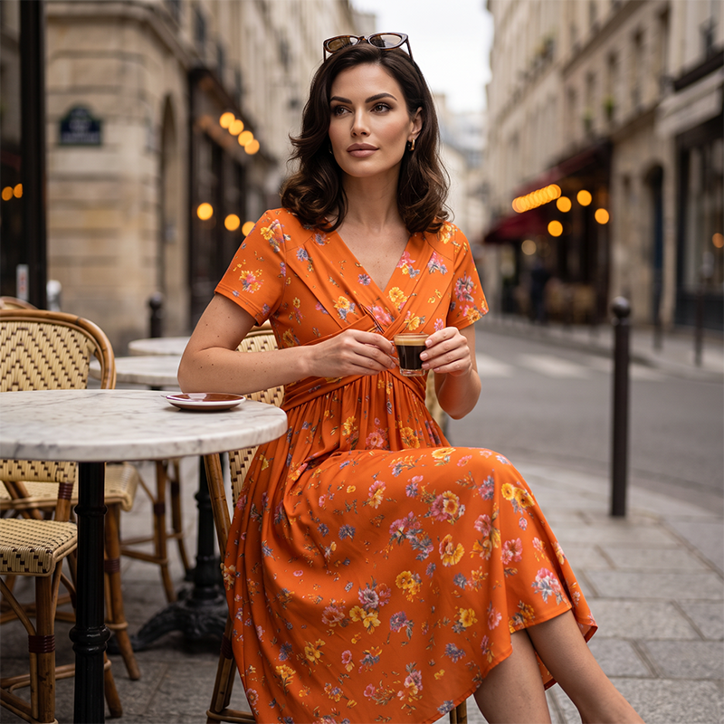 Oriavelle | Flowy V-Neck Midi Dress