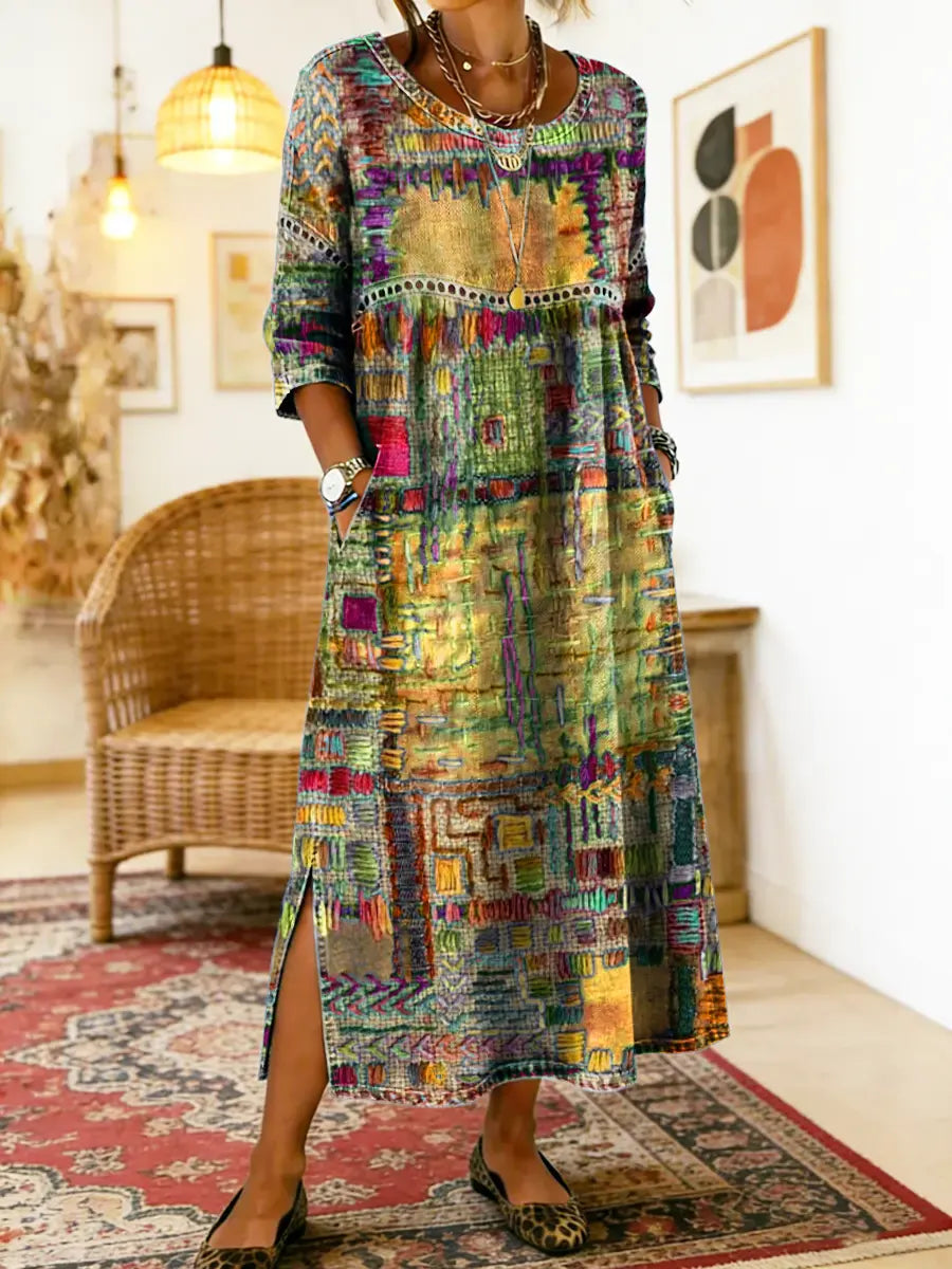 Frida | Boho Patchwork Print Relaxed Maxi Dress with Pockets
