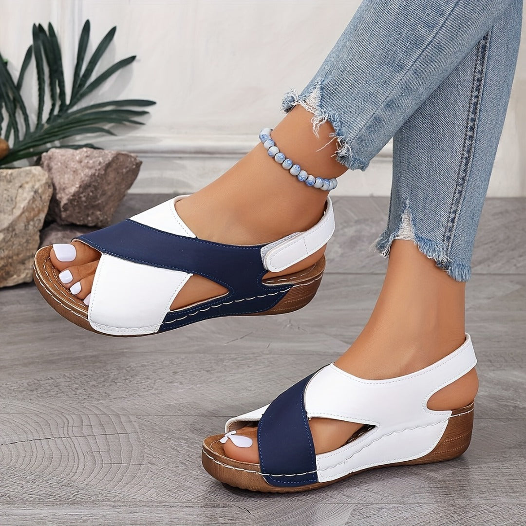Lyndrel | Colour Block Open Toe Comfort Wedge Sandals