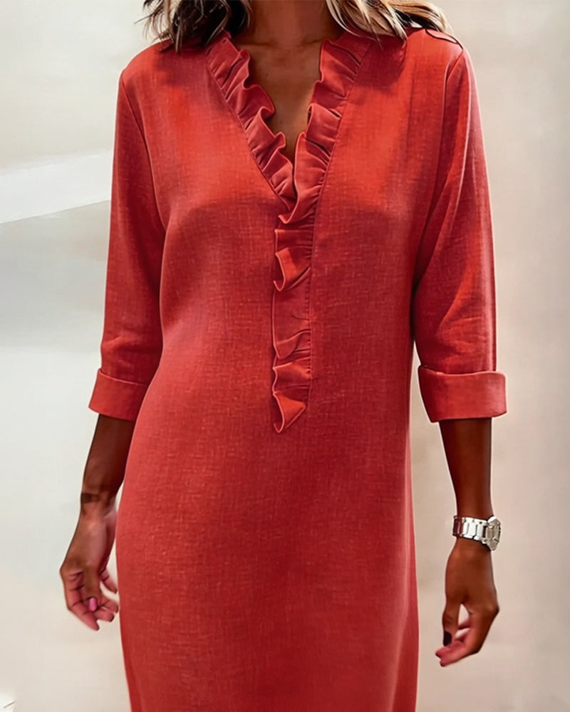 Mirette | Ruffle V Neck Shift Dress