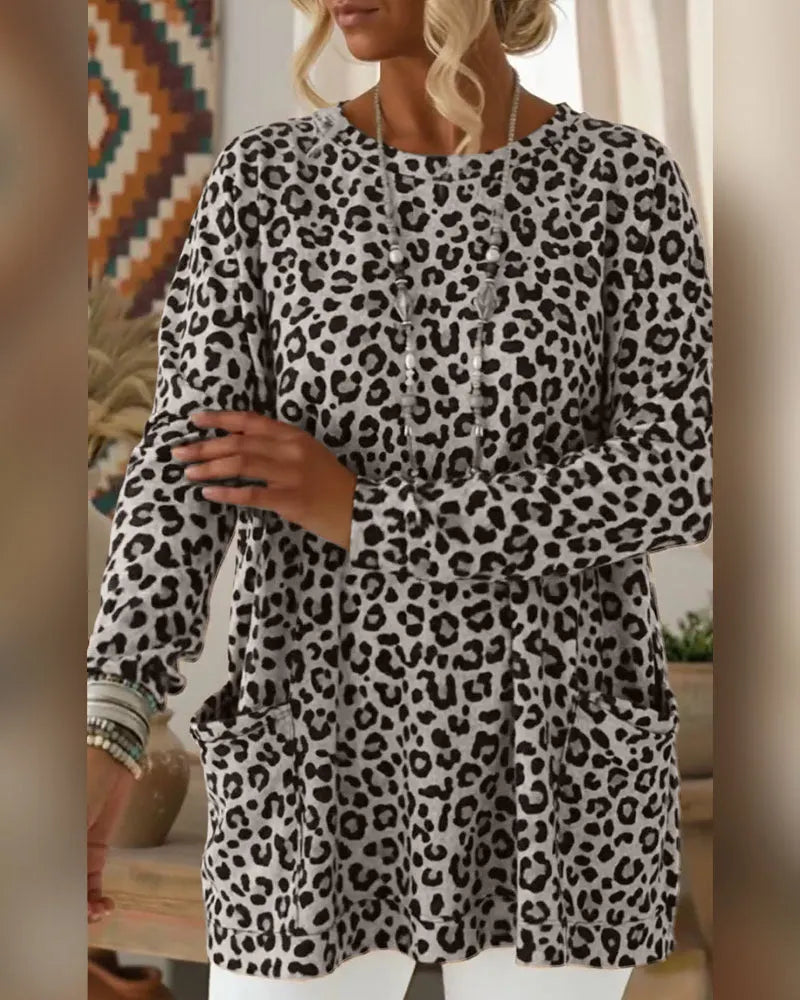 Zafira | Leopard Print Pocket Tunic Top