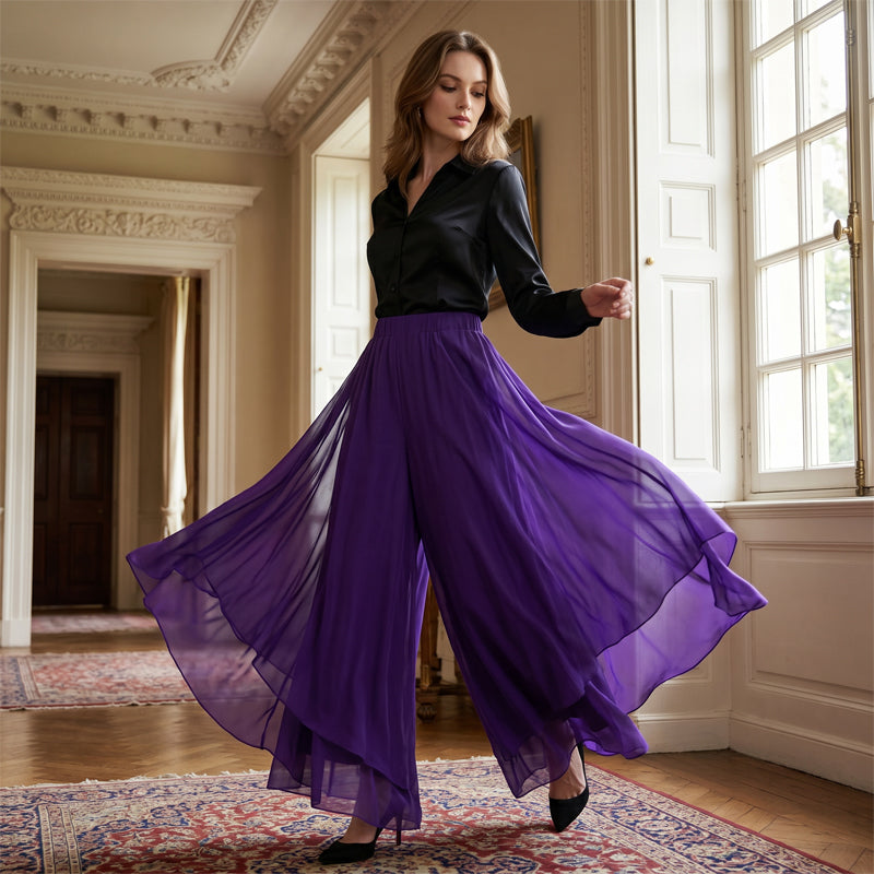 Aveline | Flowing Chiffon Palazzo Trousers