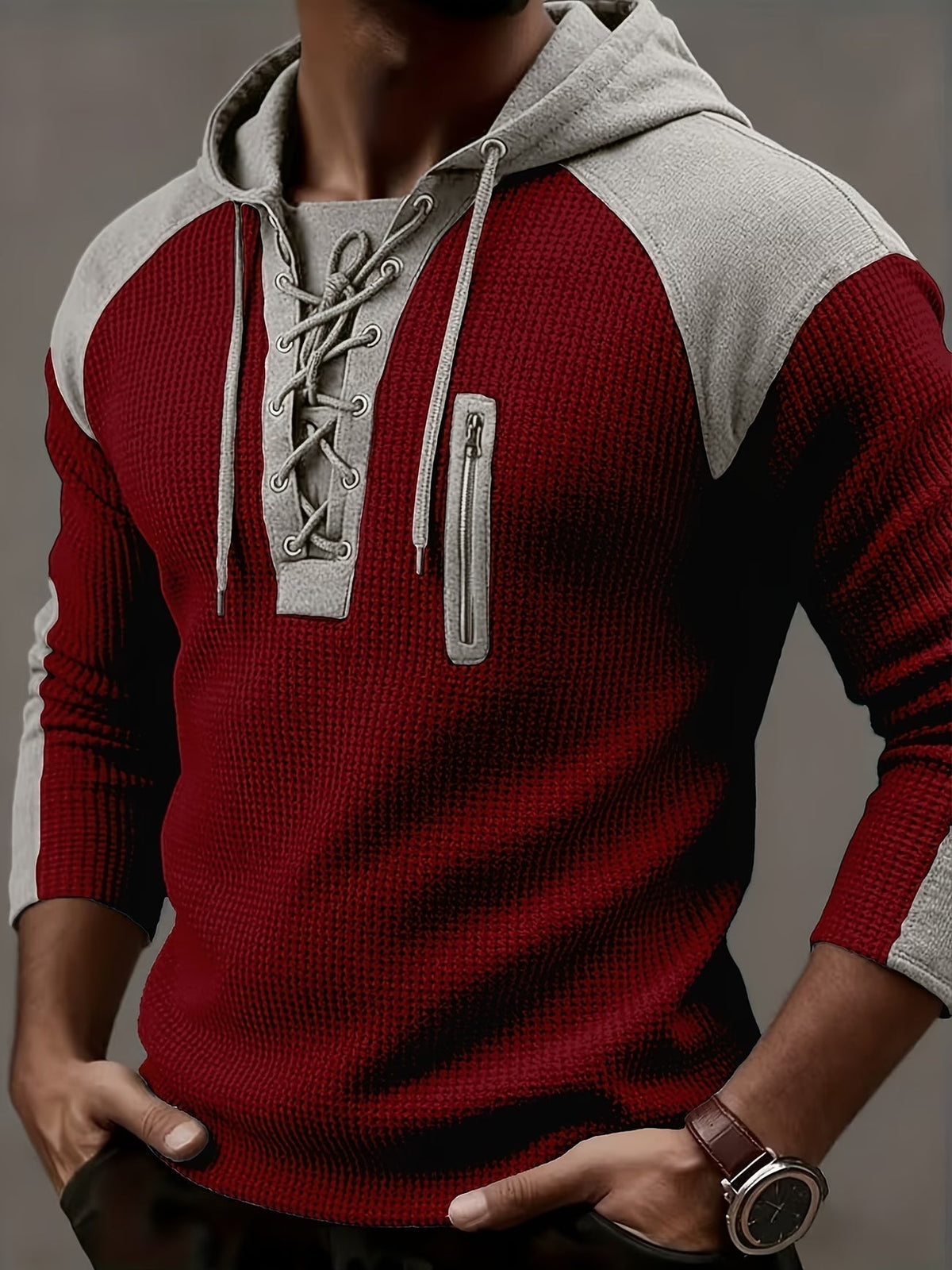 Blaine | Contrast Shoulder Lace Up Hoodie