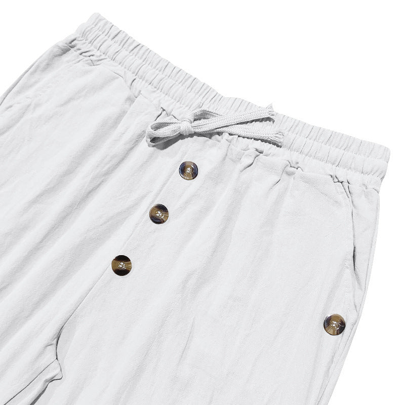Osric | Button Detail Linen Blend Trousers