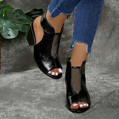 Elyra | Mesh Panel Block Heel Sandals
