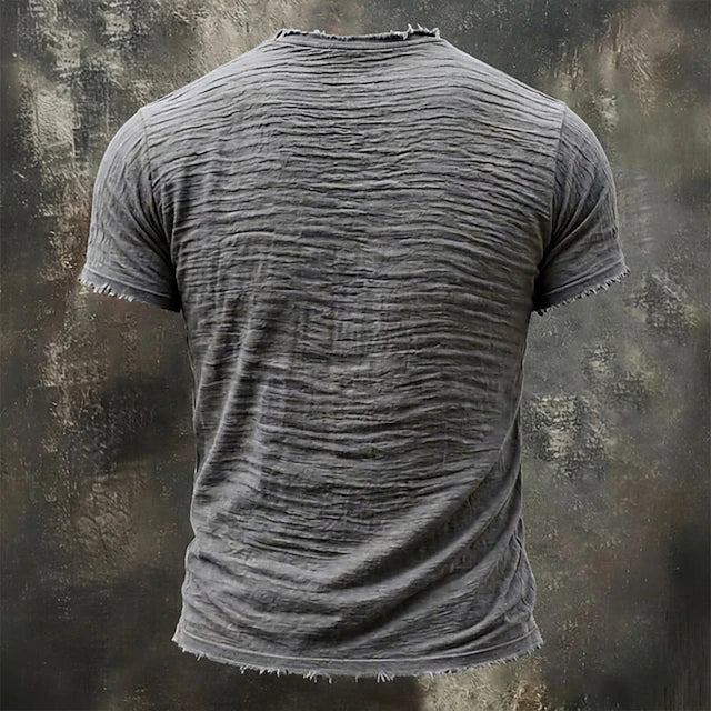 Jensen | Distressed V Neck Textured T Shirt