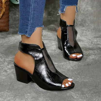 Elyra | Mesh Panel Block Heel Sandals
