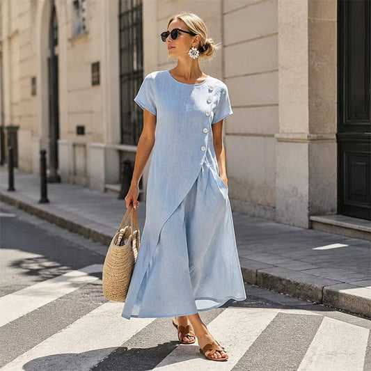 Avenelle | Asymmetrical Layered Linen Dress