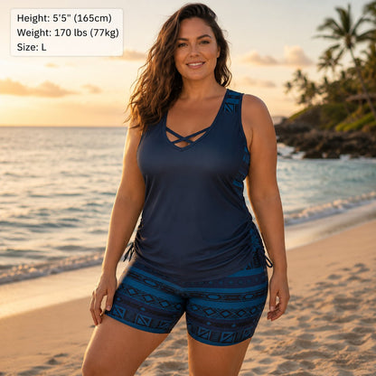 Corvessia | Criss Cross Printed Tankini Set