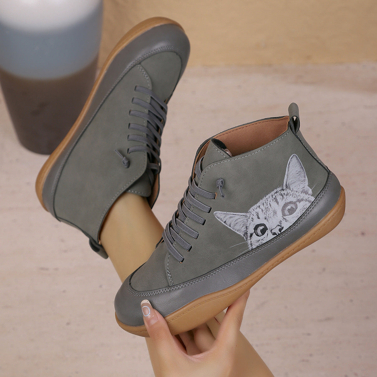 Zelmira | Cat Detail Lace Up Ankle Shoes