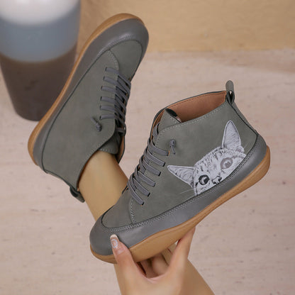 Zelmira | Cat Detail Lace Up Ankle Shoes