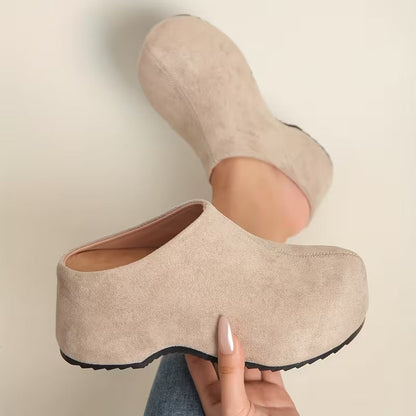 Zyndra | Minimal Suede Closed Toe Chunky Platform Mules