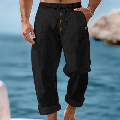 Osric | Button Detail Linen Blend Trousers