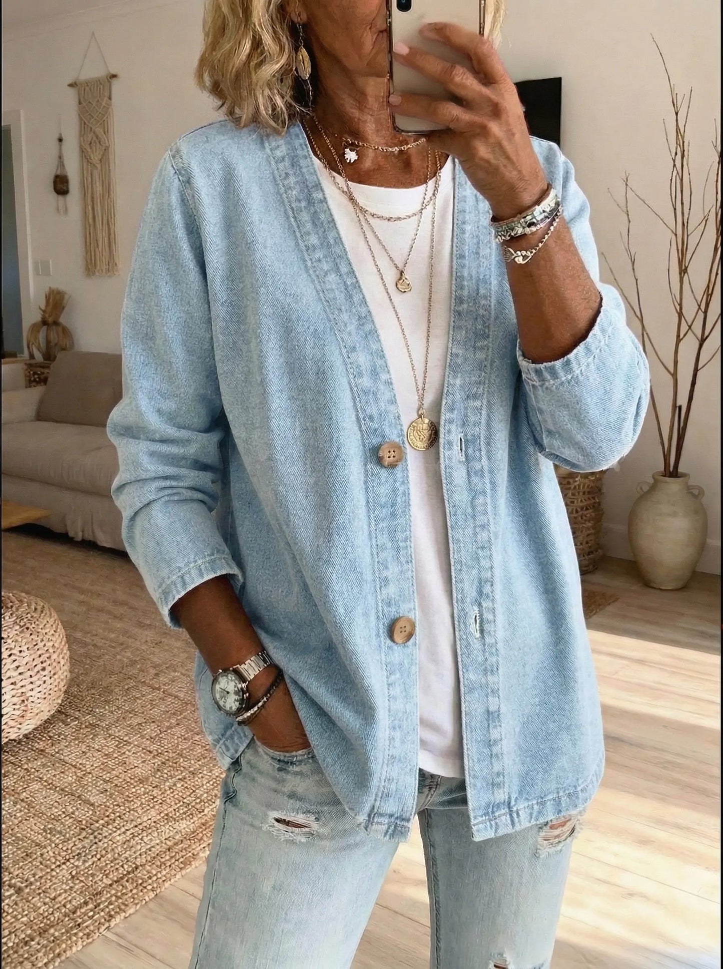 Paisley | Relaxed Fit Denim Button Cardigan