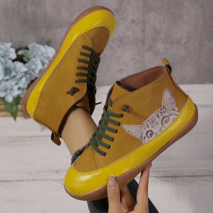 Zelmira | Cat Detail Lace Up Ankle Shoes