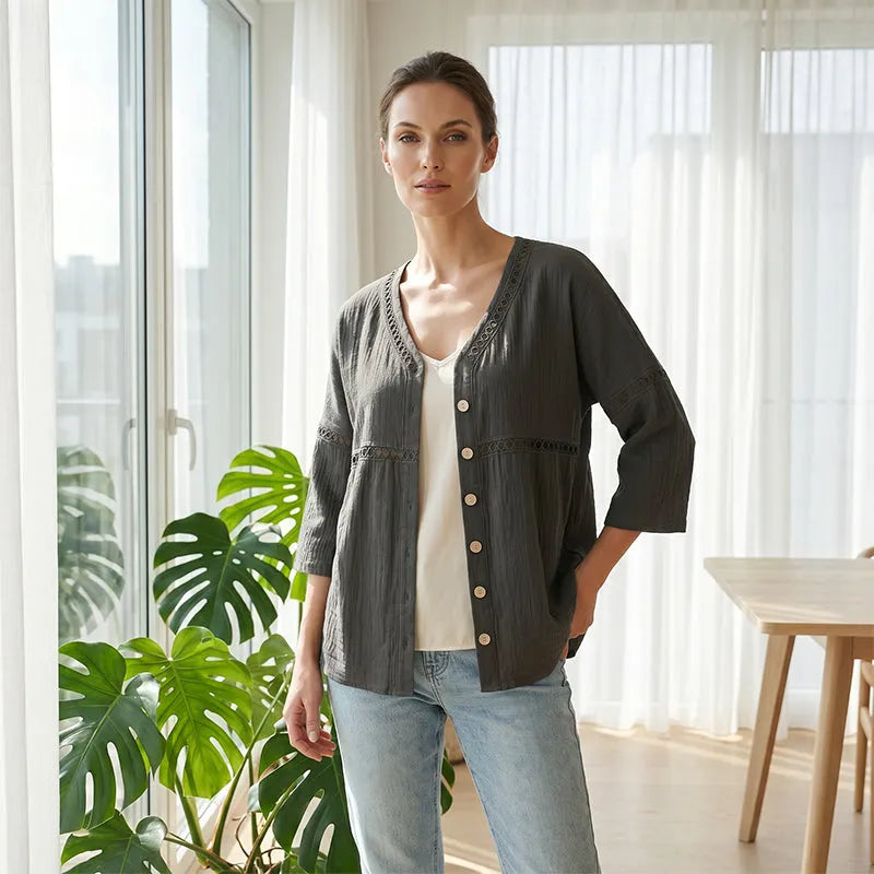 Dorothea | Artisan Trim Button Front Blouse