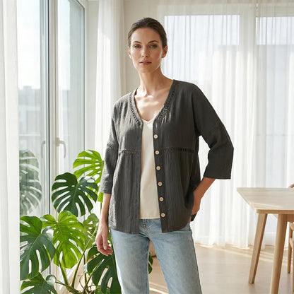Dorothea | Artisan Trim Button Front Blouse