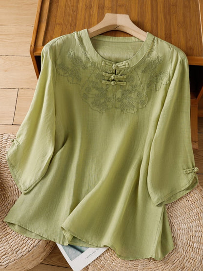 Virella | Embroidered Mandarin Neck Blouse