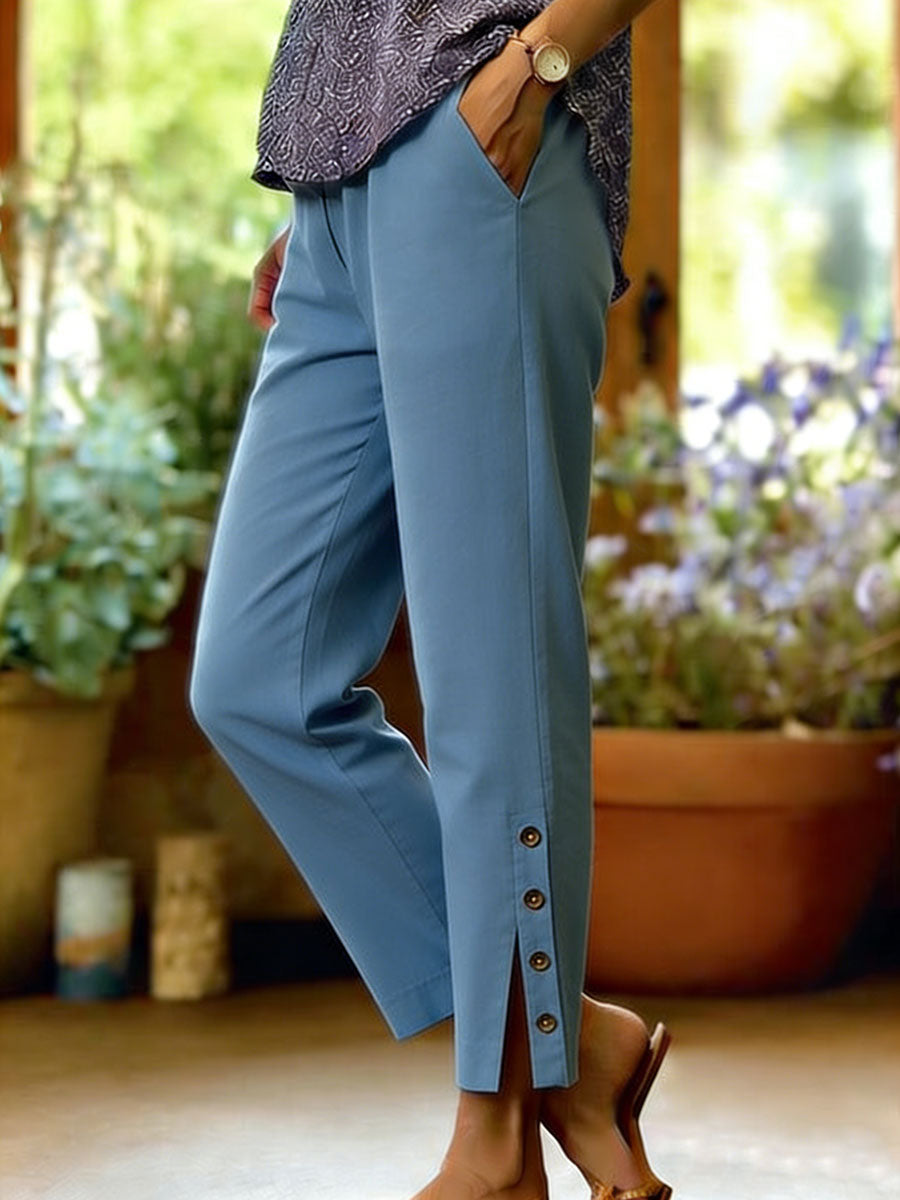Lyvanna | Button Hem Ankle Trousers