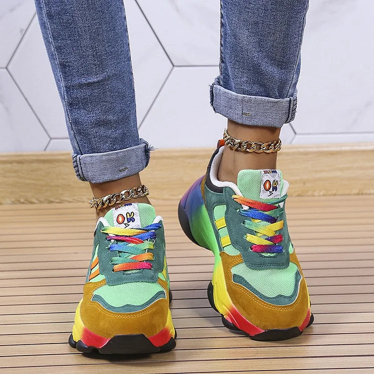 Tivona | Rainbow Lace Up Chunky Sneakers