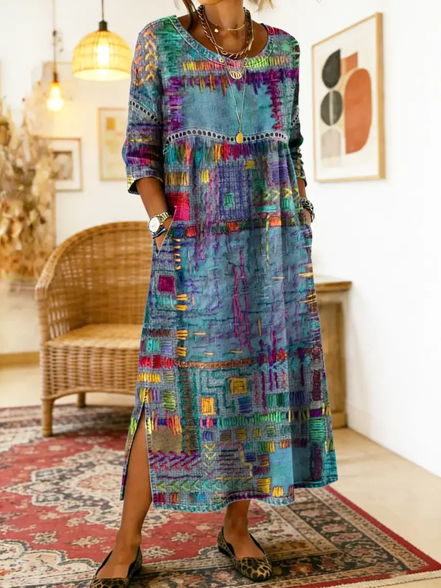 Frida | Boho Patchwork Print Relaxed Maxi Dress with Pockets