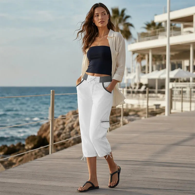 Calindra | Drawstring Utility Capri Pants