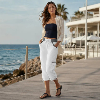 Calindra | Drawstring Utility Capri Pants