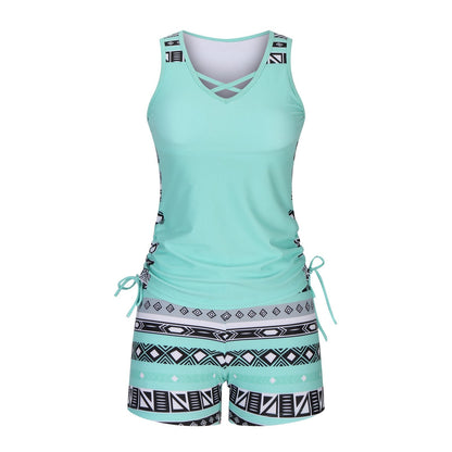 Corvessia | Criss Cross Printed Tankini Set