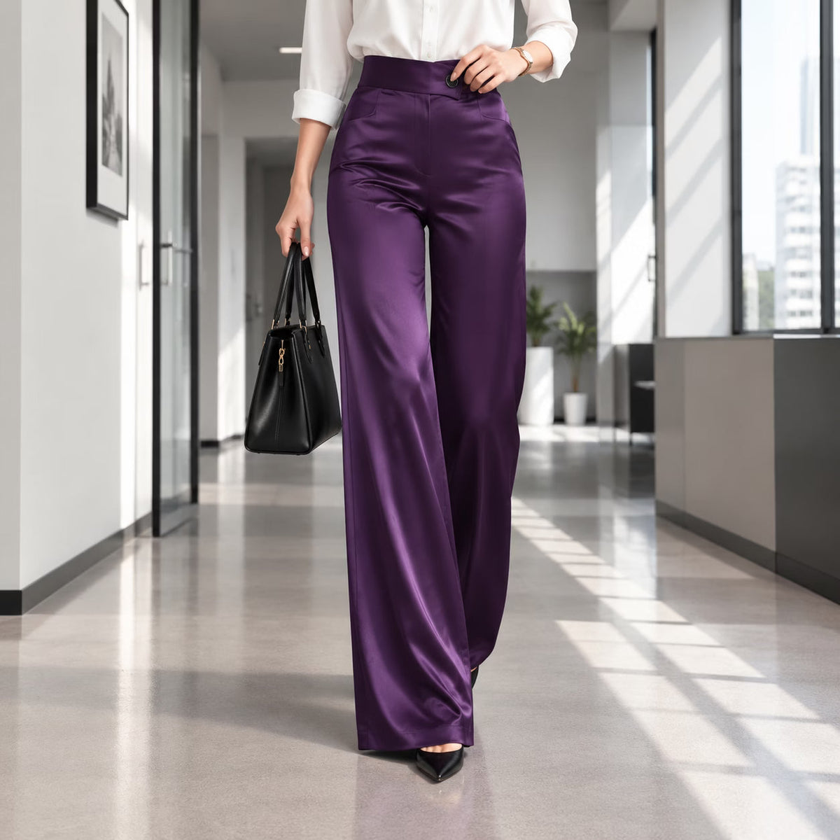 Perline | Elegant High Waist Wide Leg Trousers