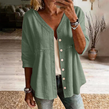 Dorothea | Artisan Trim Button Front Blouse