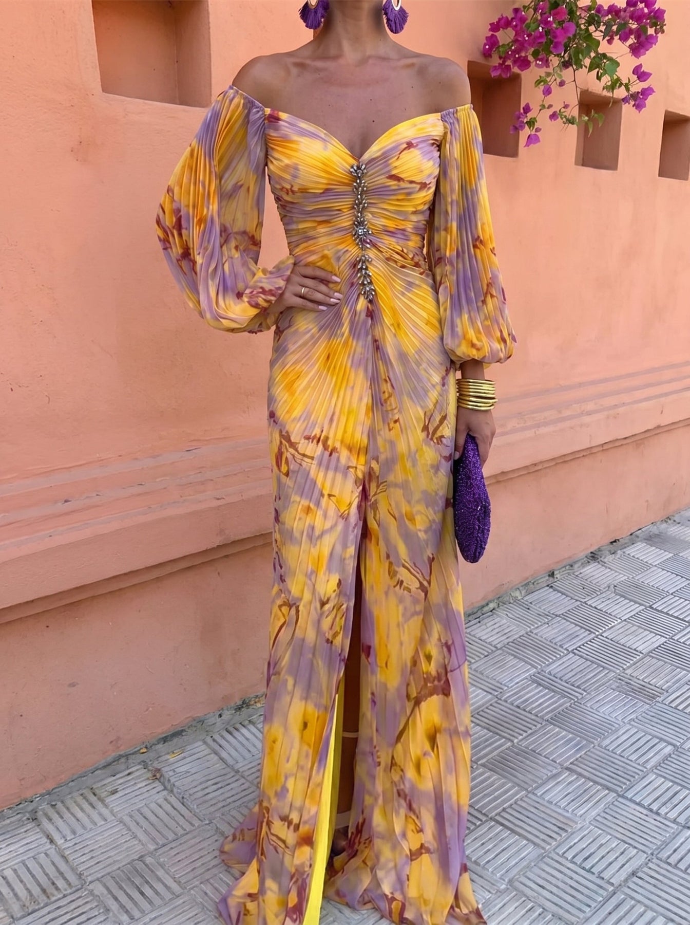 Mirevielle | Elegant Jewel Front Maxi Dress