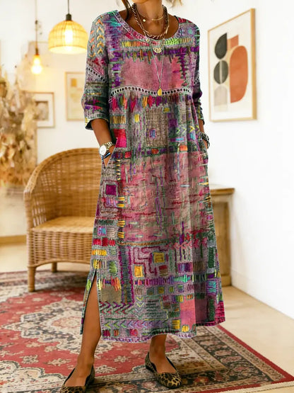 Frida | Boho Patchwork Print Relaxed Maxi Dress with Pockets