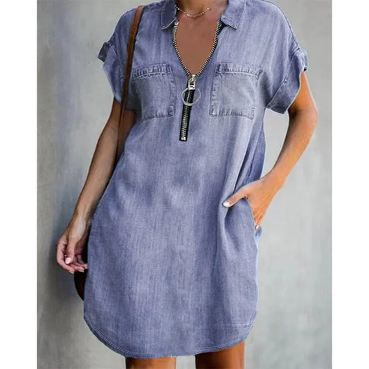 Tavessia | Relaxed Zip Front Shirt Dress