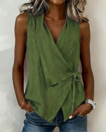Calivelle | Sleeveless Wrap Tie Blouse