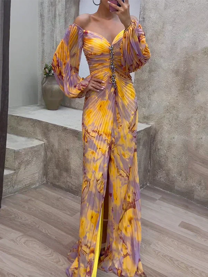 Zafrielle | Ruched Crystal Detail Maxi Dress