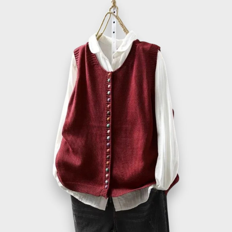 Ravina | Round Neck Button Knit Vest