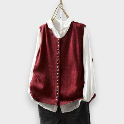 Ravina | Round Neck Button Knit Vest
