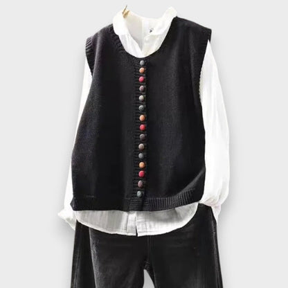 Ravina | Round Neck Button Knit Vest