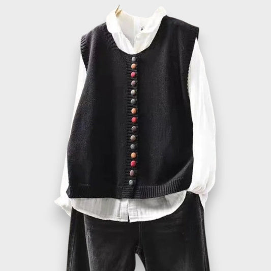 Ravina | Round Neck Button Knit Vest