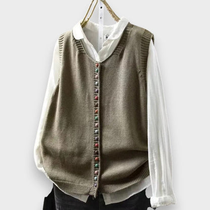 Ravina | Round Neck Button Knit Vest