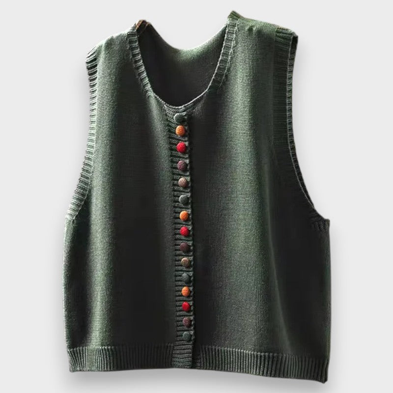 Ravina | Round Neck Button Knit Vest