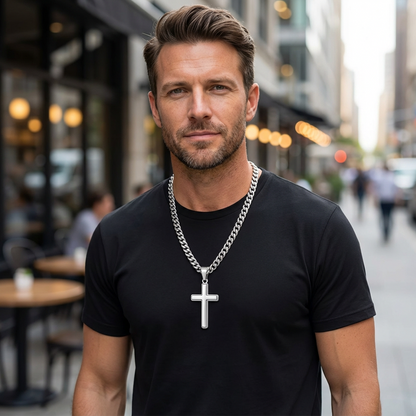 Vextyn | Stainless Steel Cross Pendant Cuban Link Chain Necklace