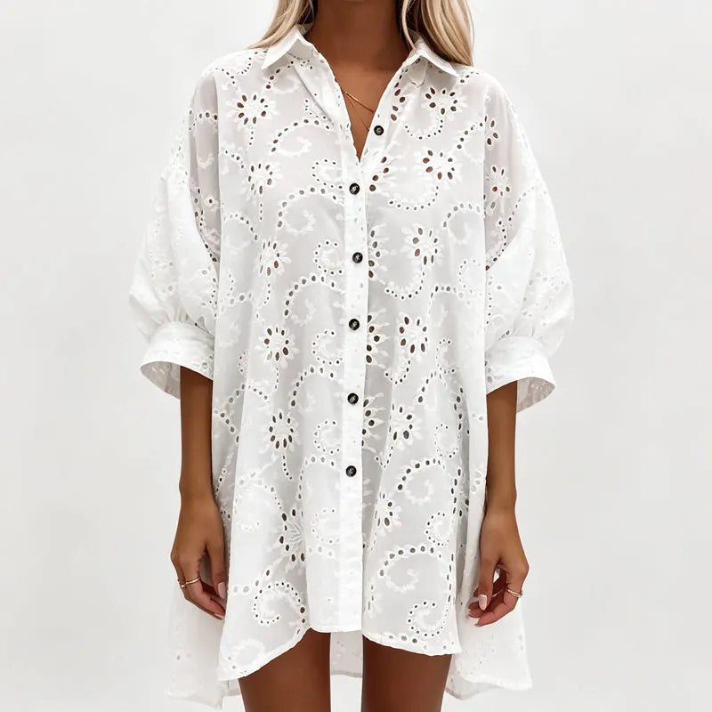 Caressia | Embroidered Cotton Button Blouse