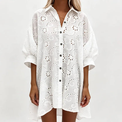 Caressia | Embroidered Cotton Button Blouse