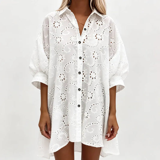 Caressia | Embroidered Cotton Button Blouse