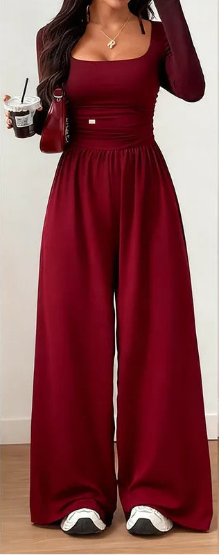 Joviana | Square Neck Wide Leg Jumpsuit