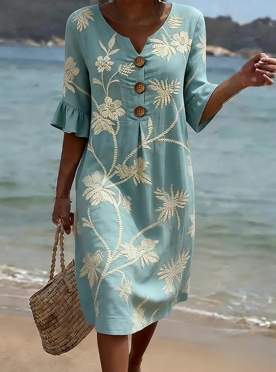 Calythene | Floral Button Front Midi Dress