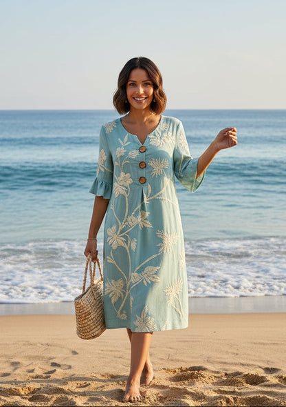 Calythene | Floral Button Front Midi Dress