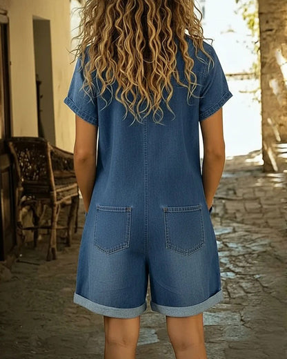 Nymerisse | Short Sleeve Denim Utility Romper